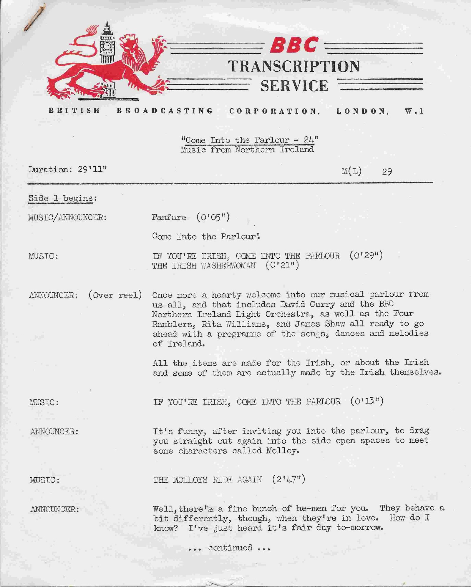 94022 Come into the parlour - 23 / 24 (Side 2 of 2) Various Inserts from 94022